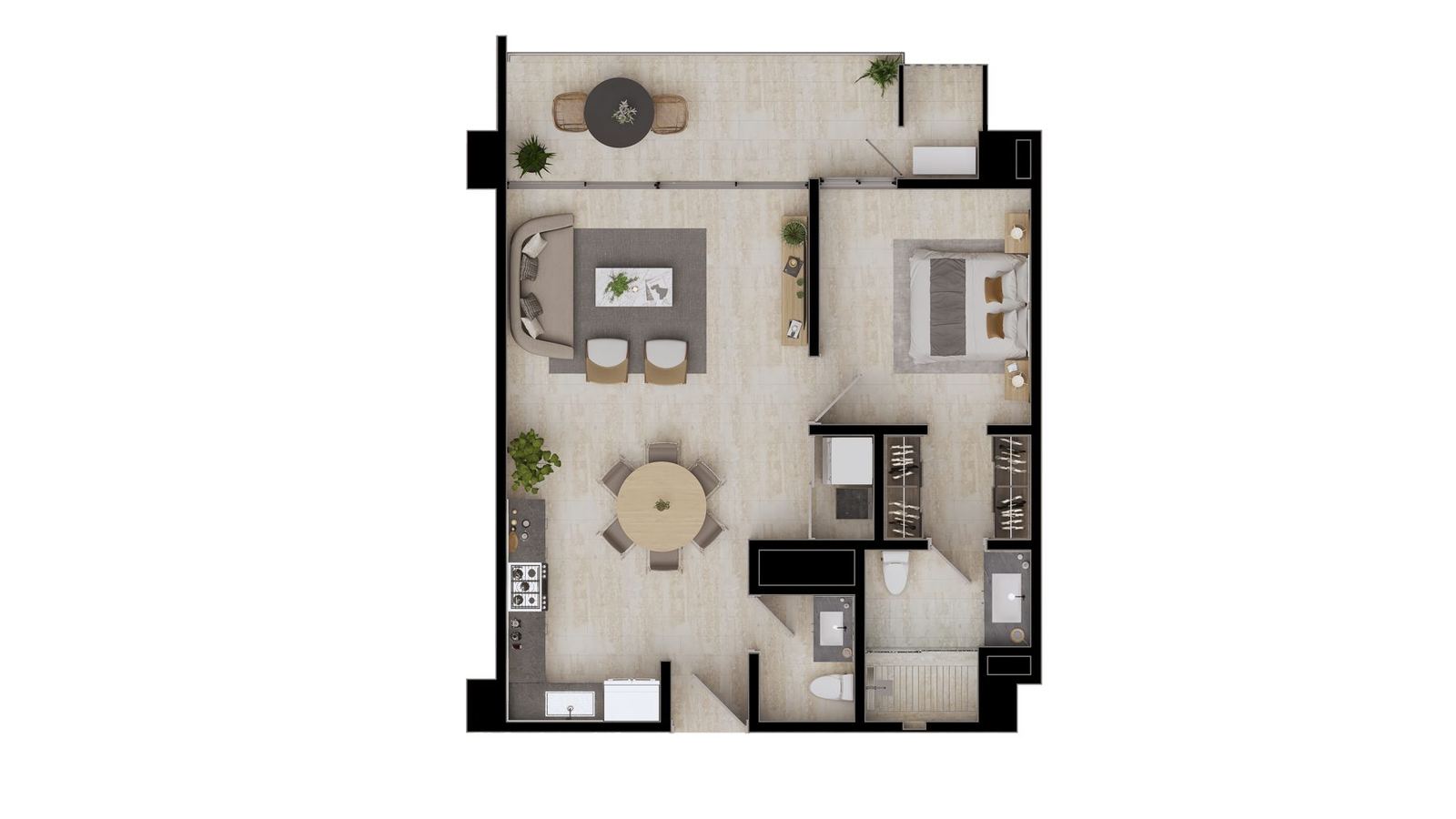 Plano de 1 Recámara en Cuore Residencial