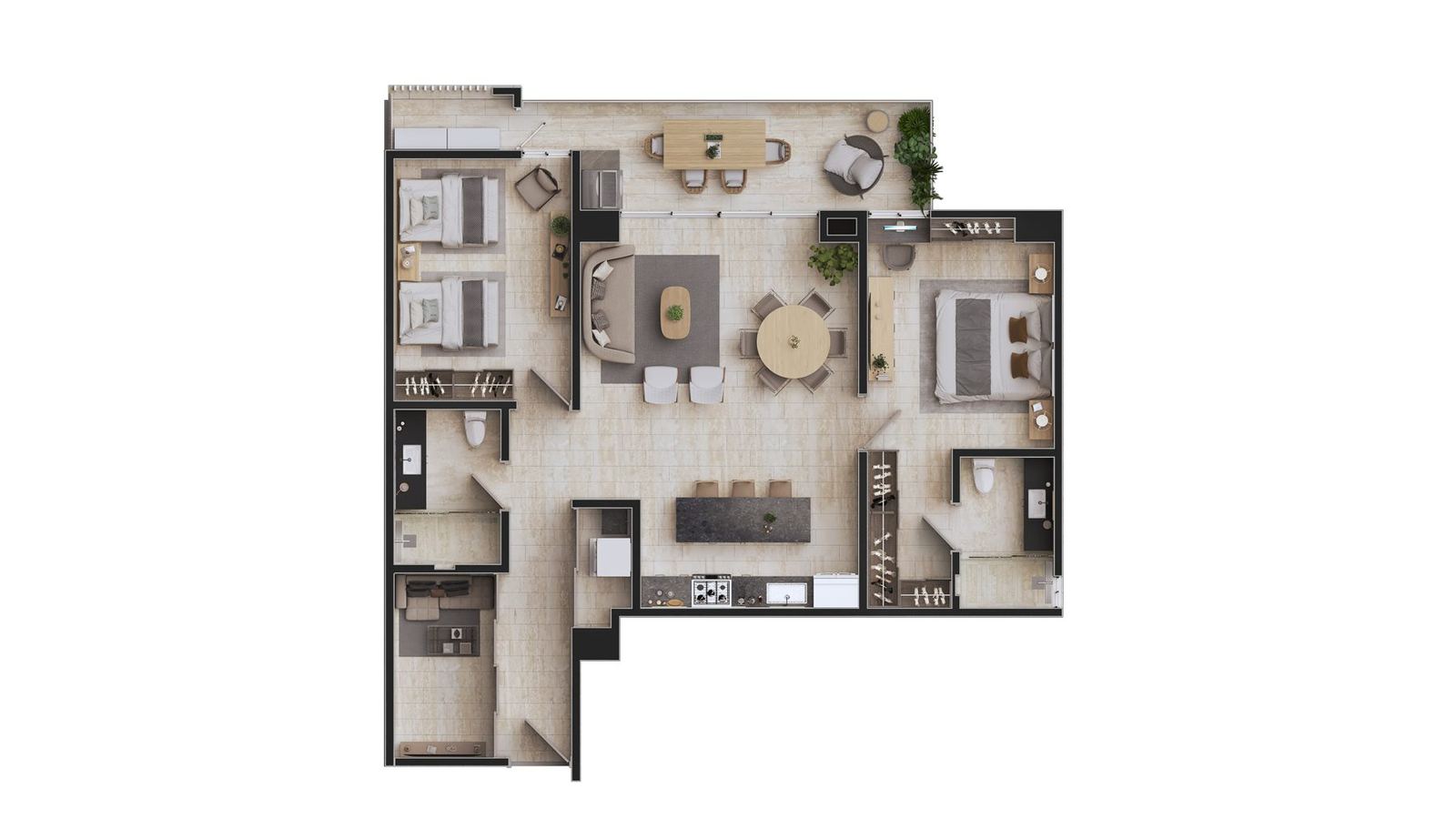 Plano de 2 Recámaras en Cuore Residencial