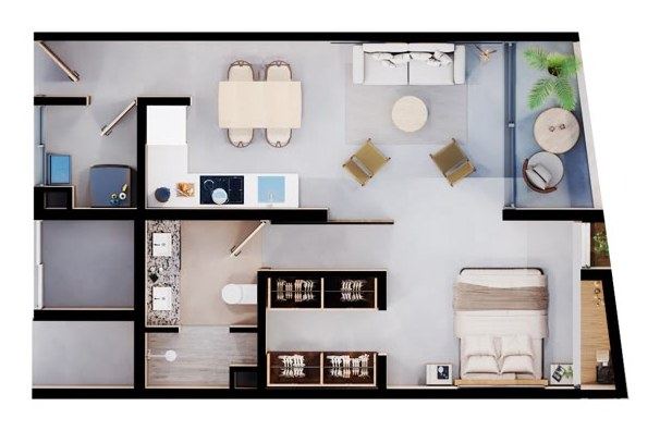 Plano de Departamento 1 recámara, 1 baño en Erenia