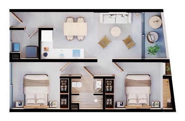 Plano de Departamento 2 recámaras, 1 baño en Erenia