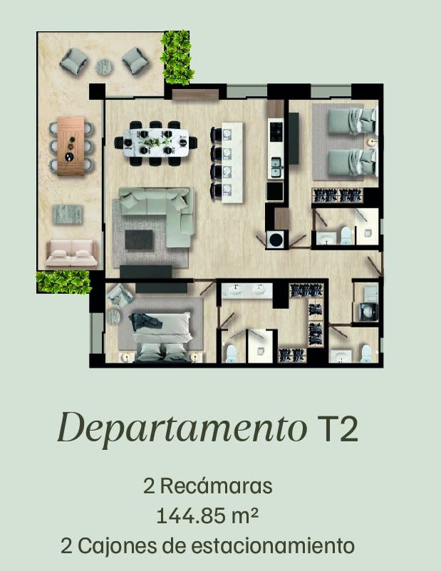 Plano de Departamento T2 en Hodela Apartments