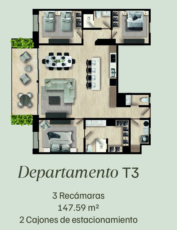 Plano de Departamento T3 en Hodela Apartments