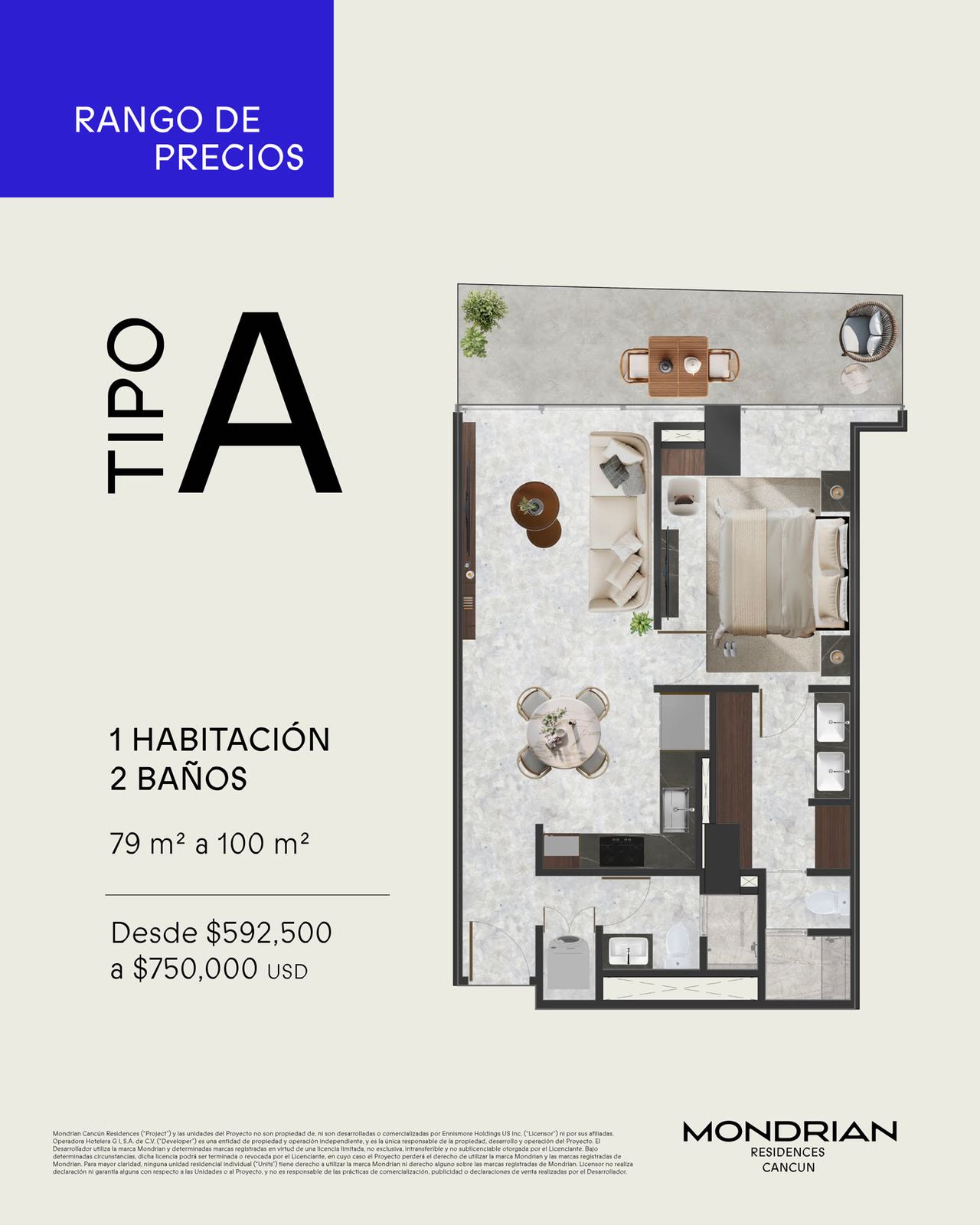 Plano de Residencia Tipo A en MONDRIAN RESIDENCES CANCUN