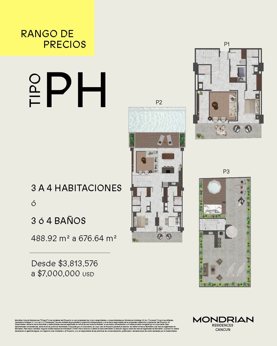 Plano de Penthouse (3 a 4 recámaras) en MONDRIAN RESIDENCES CANCUN